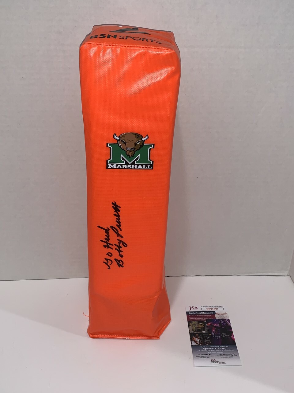 BOB PRUETT SIGNED TOUCHDOWN PYLON MARSHALL THUNDERING HERD BOBBY JSA COA