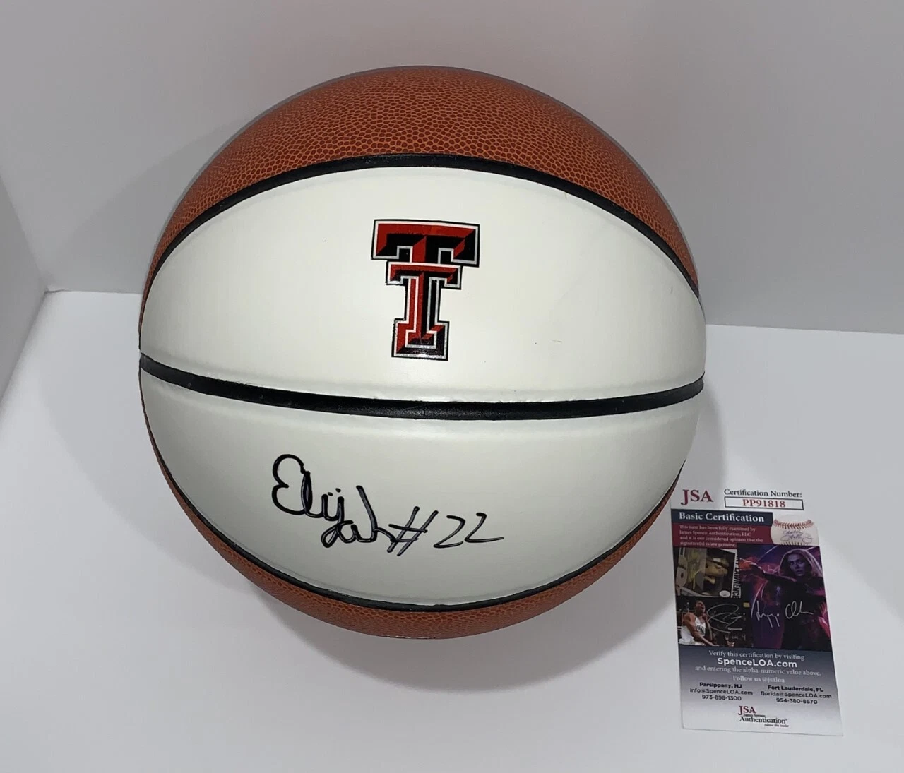 ELIJAH FISHER SIGNED BASKETBALL TEXAS TECH RED RAIDERS FULL SIGNATURE 1 JSA COA