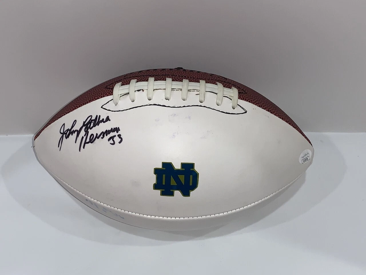 JOHNNY LATTNER SIGNED FOOTBALL NOTRE DAME 53 IMPERFECT JSA COA