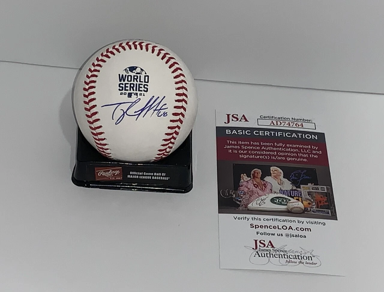 TYLER MATZEK SIGNED 2021 WORLD SERIES BASEBALL ATLANTA BRAVES JSA COA
