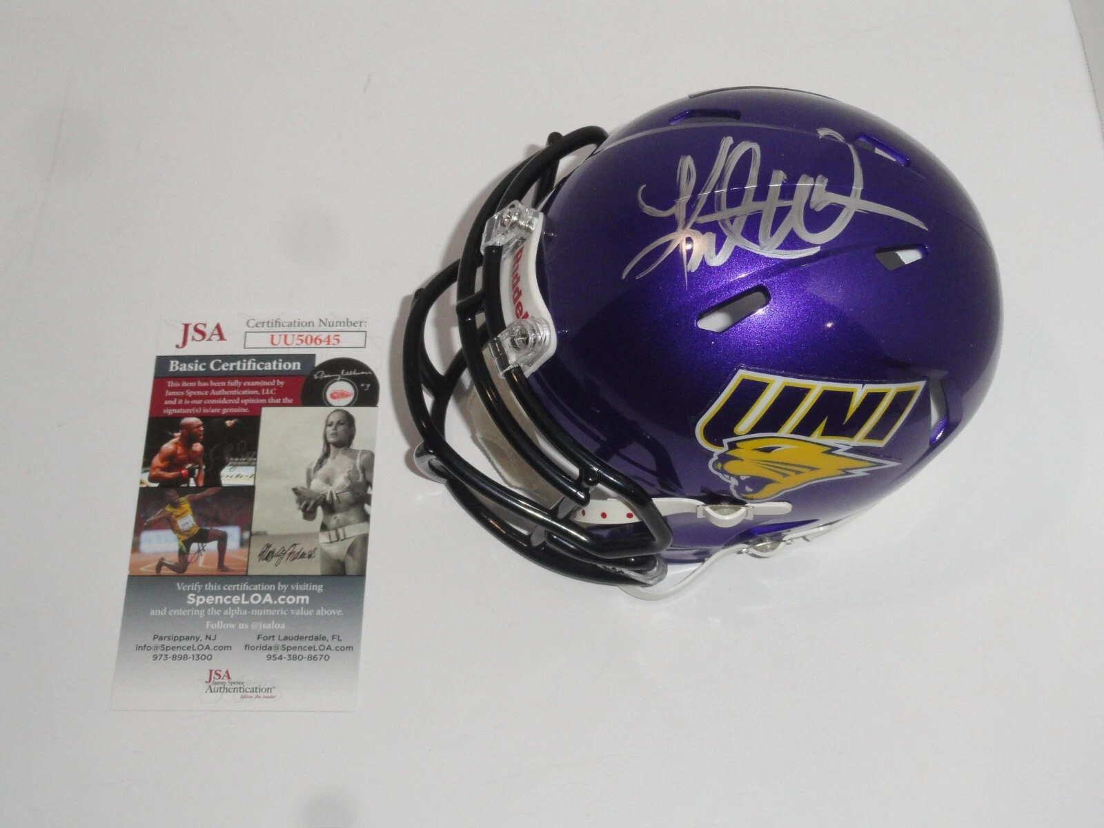 KURT WARNER SIGNED NORTHERN IOWA PANTHERS MINI HELMET PROOF JSA COA
