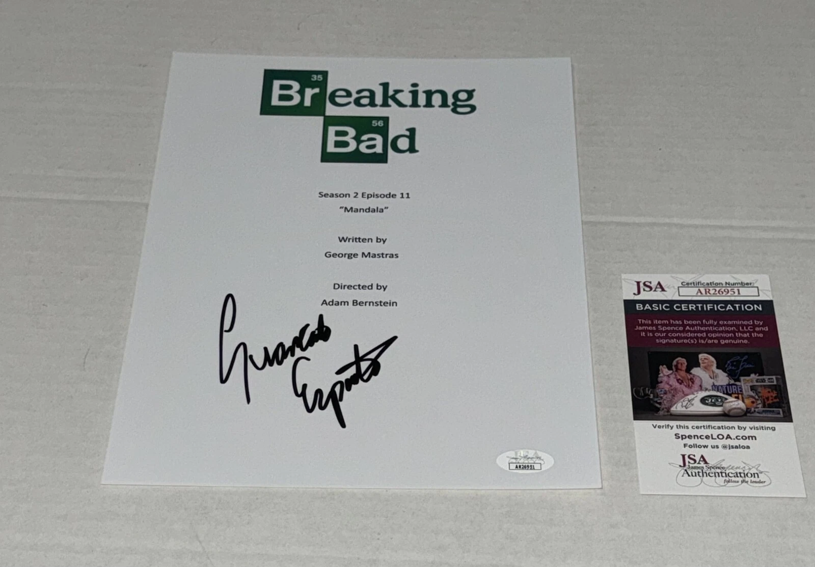 GIANCARLO ESPOSITO SIGNED BREAKING BAD MANDALA TRANSCRIPT GUS JSA COA