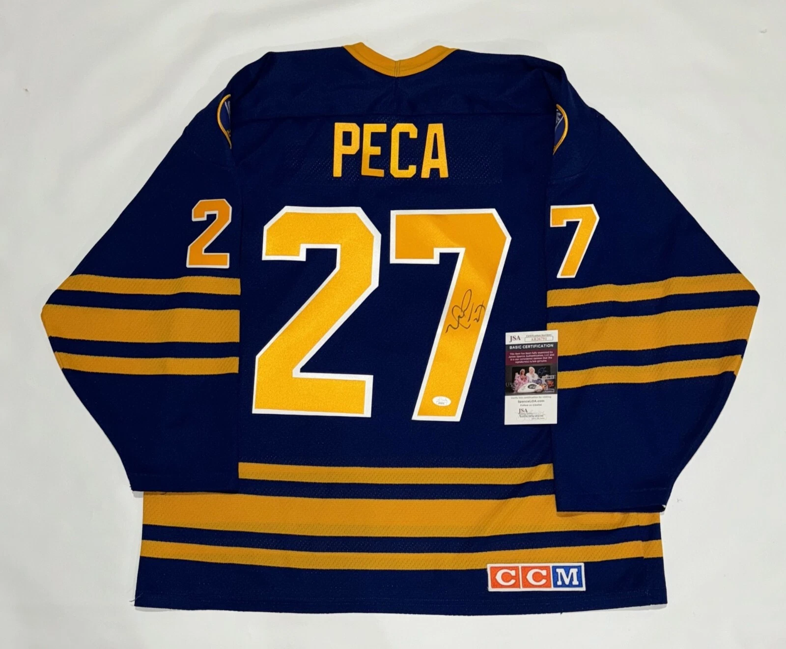 MICHAEL PECA SIGNED VINTAGE CCM BUFFALO SABRES JERSEY LICENSED JSA COA