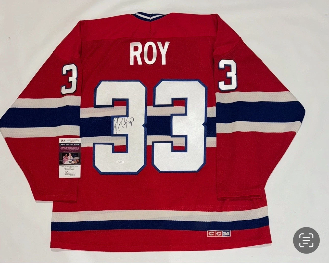 PATRICK ROY SIGNED CCM MONTREAL CANADIENS 1993 STANLEY CUP JERSEY JSA COA