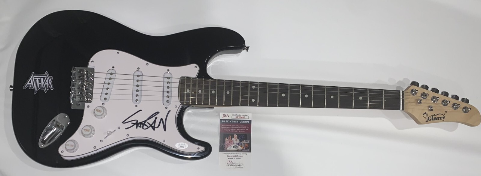 SCOTT IAN SIGNED BLACK ELECTRIC GUITAR ANTHRAX PROOF JSA COA