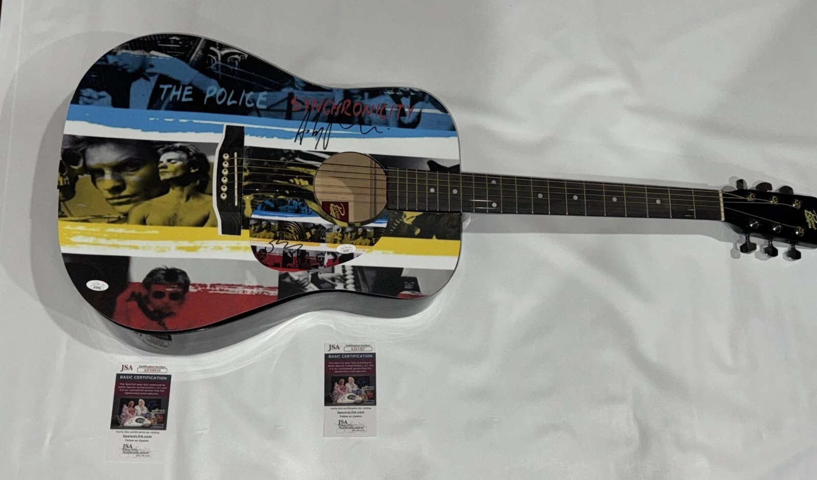 THE POLICE SIGNED ACOUSTIC GUITAR SYNCHRONICITY STING ANDY SUMMERS JSA COA
