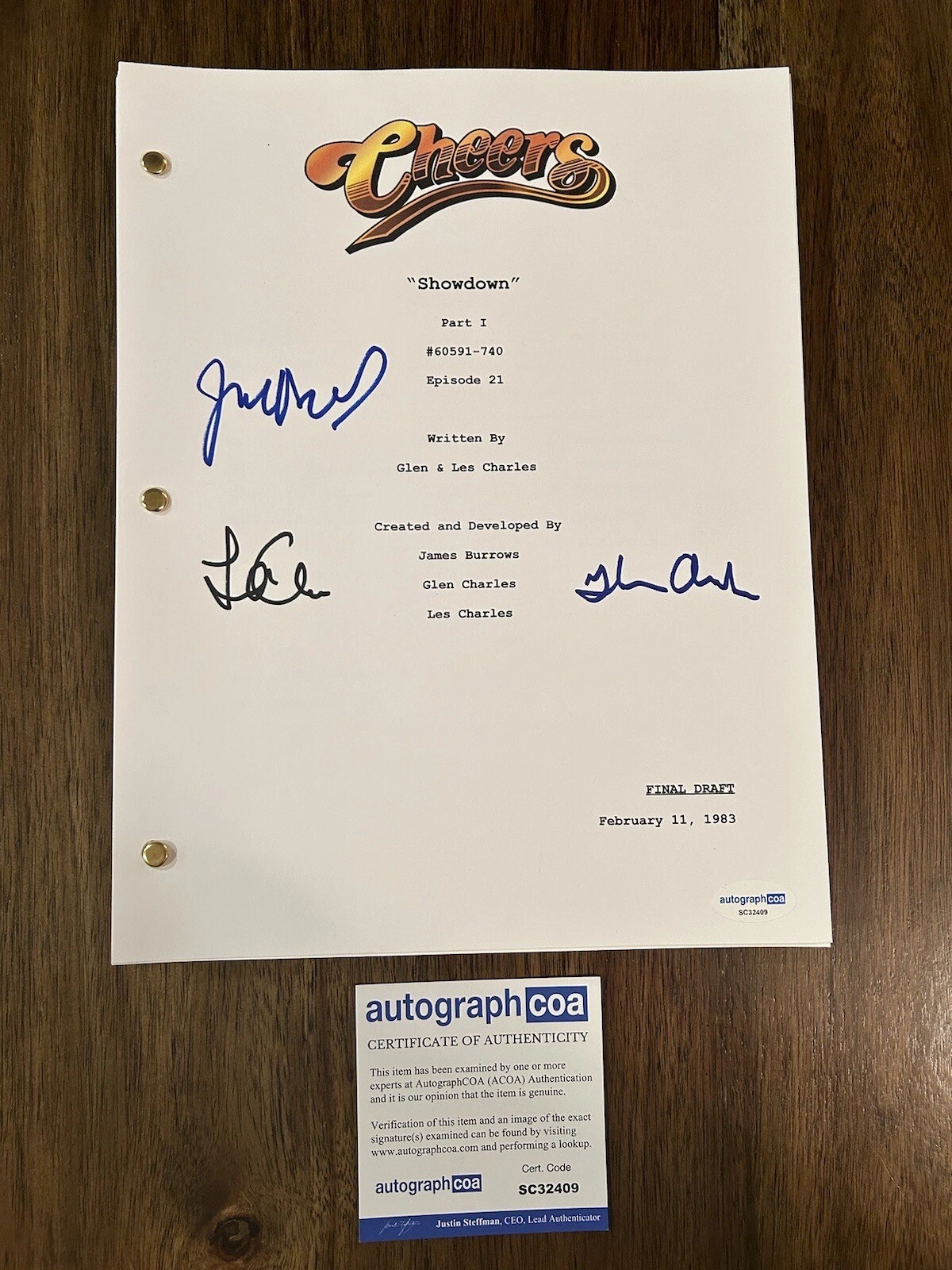 ‘CHEERS’ TV SHOW SIGNED AUTOGRAPH FULL PILOT SCRIPT JAMES BURROWS CHARLES ACOA COLLECTIBLE MEMORABILIA