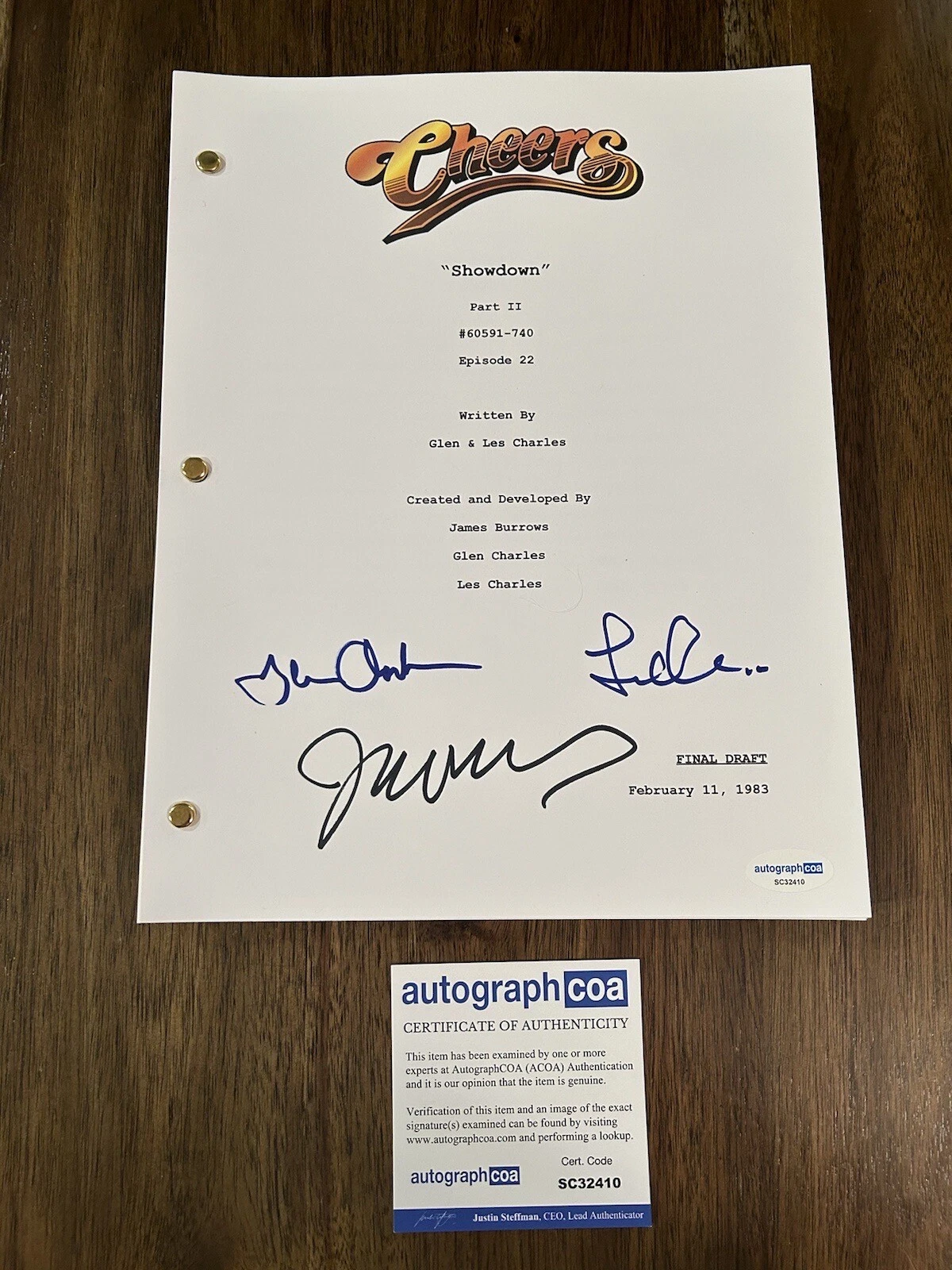 ‘CHEERS’ TV SHOW SIGNED AUTOGRAPH FULL PILOT SCRIPT JAMES BURROWS CHARLES ACOA COLLECTIBLE MEMORABILIA
