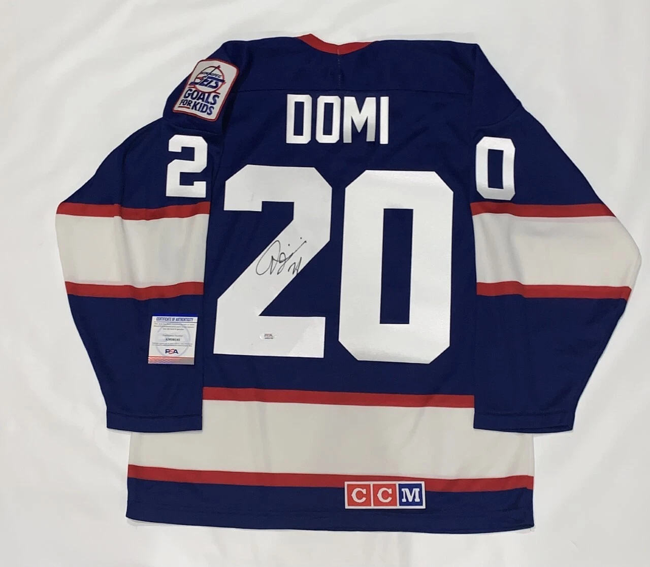 TIE DOMI SIGNED #35 WINNIPEG JETS JERSEY VERY RARE PSA COA LICENSED
