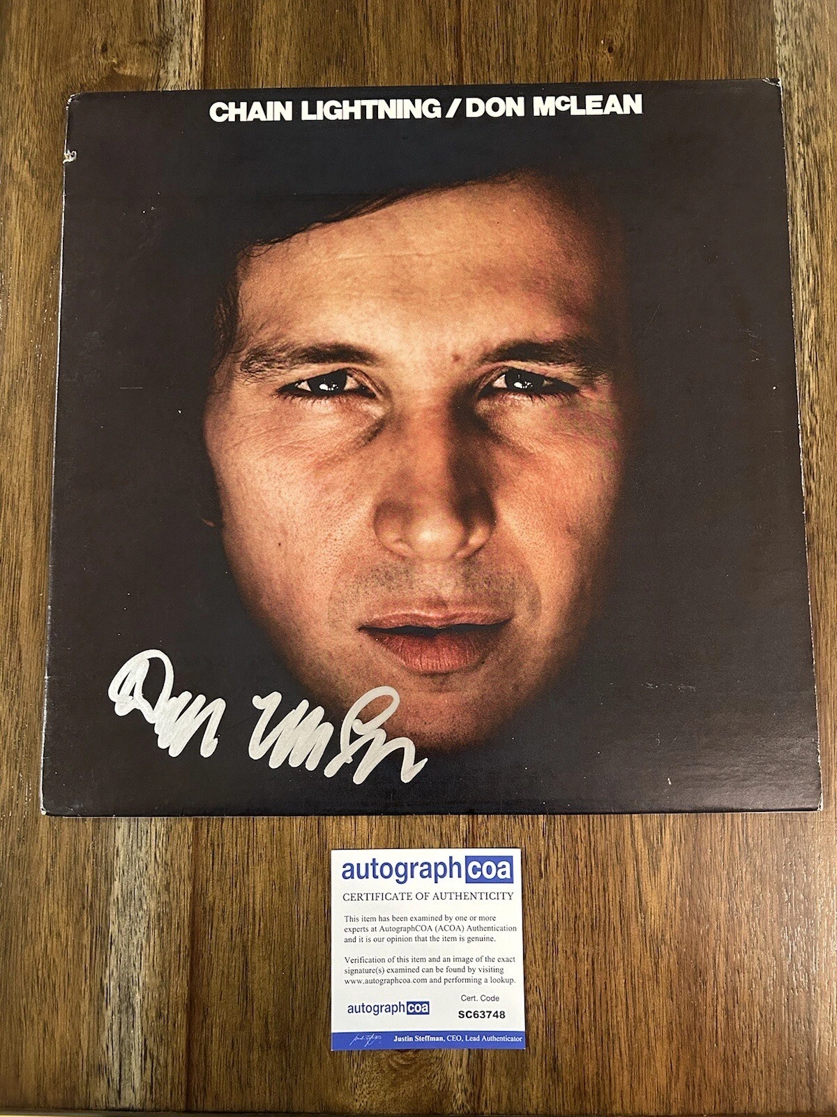 Don McLean ‘Chain Lightning’ Signed Vinyl Album Folk Singer ‘American Pie’ ACOA