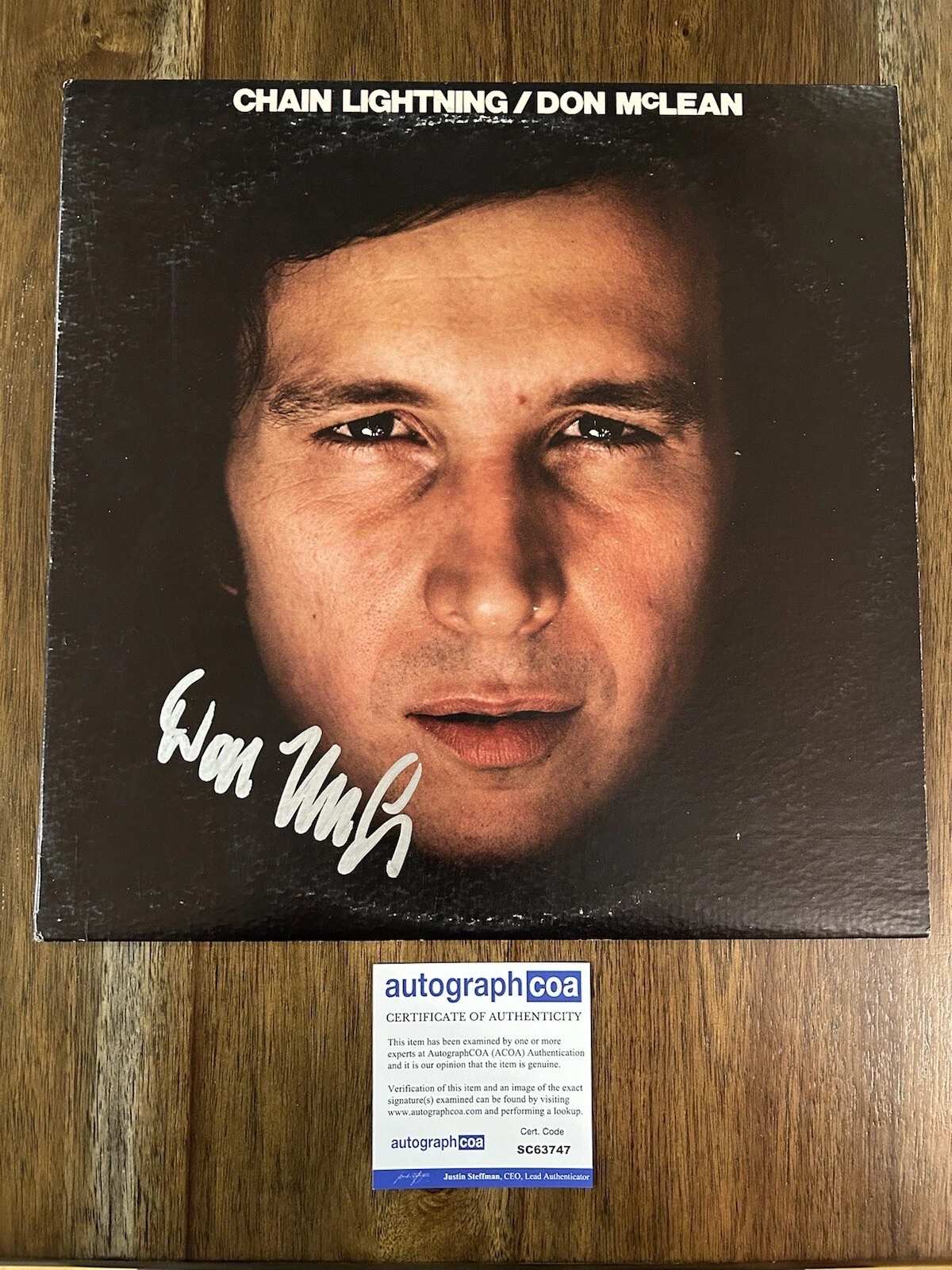 Don McLean ‘Chain Lightning’ Signed Vinyl Album Folk Singer ‘American Pie’ ACOA