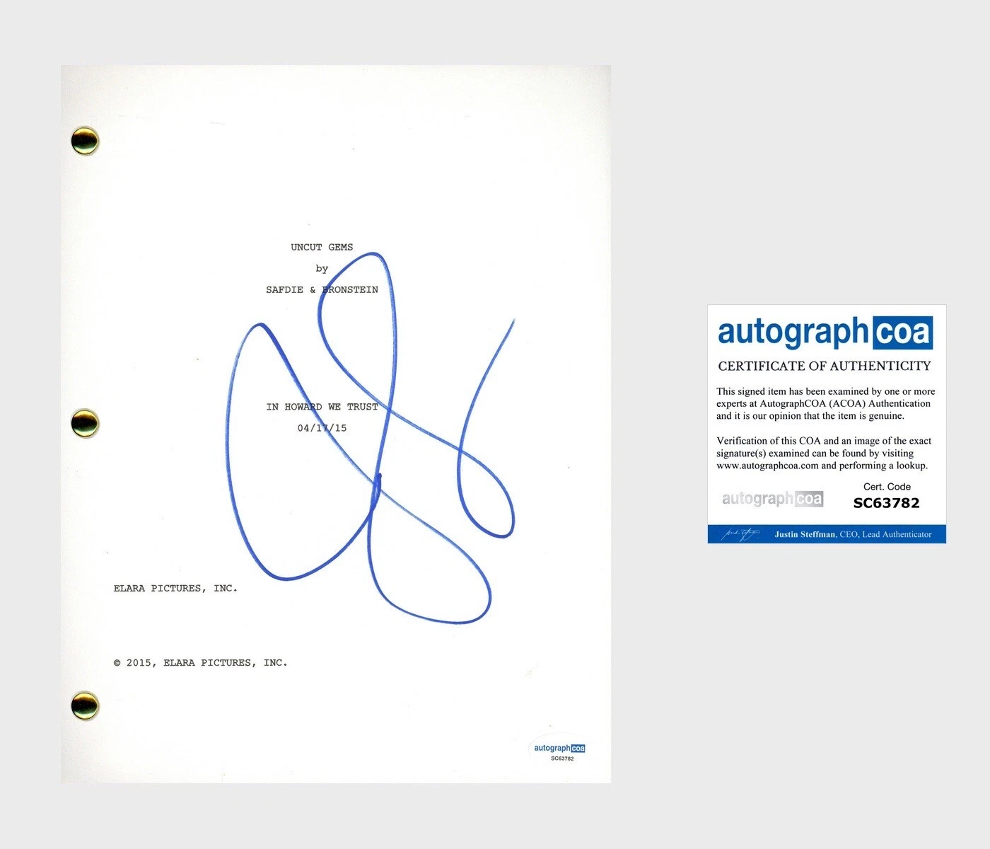 Julia Fox ‘Uncut Gems’ Signed Full Movie Script Screenplay ACOA Julia De Fiore