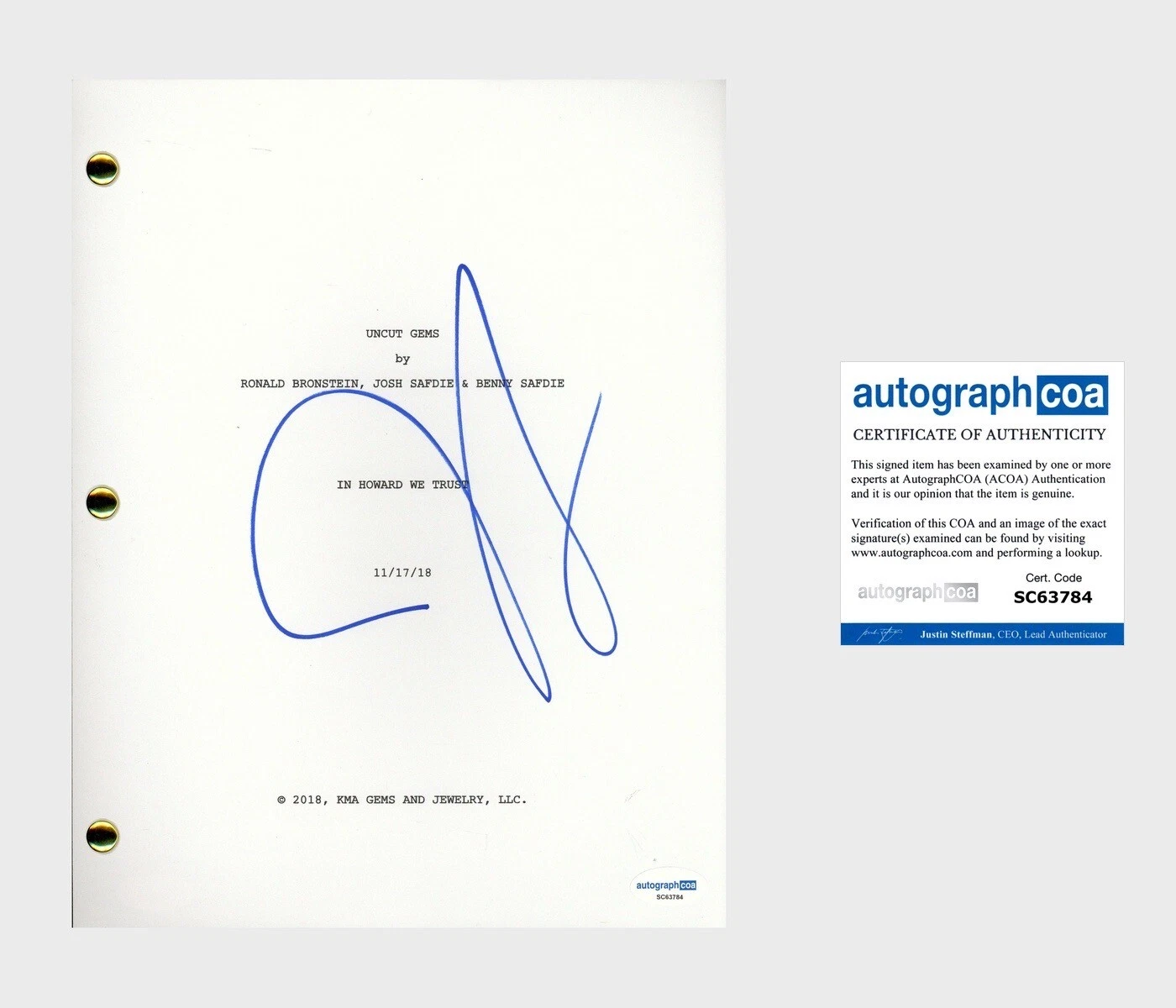 Julia Fox ‘Uncut Gems’ Signed Full Movie Script Screenplay ACOA Julia De Fiore