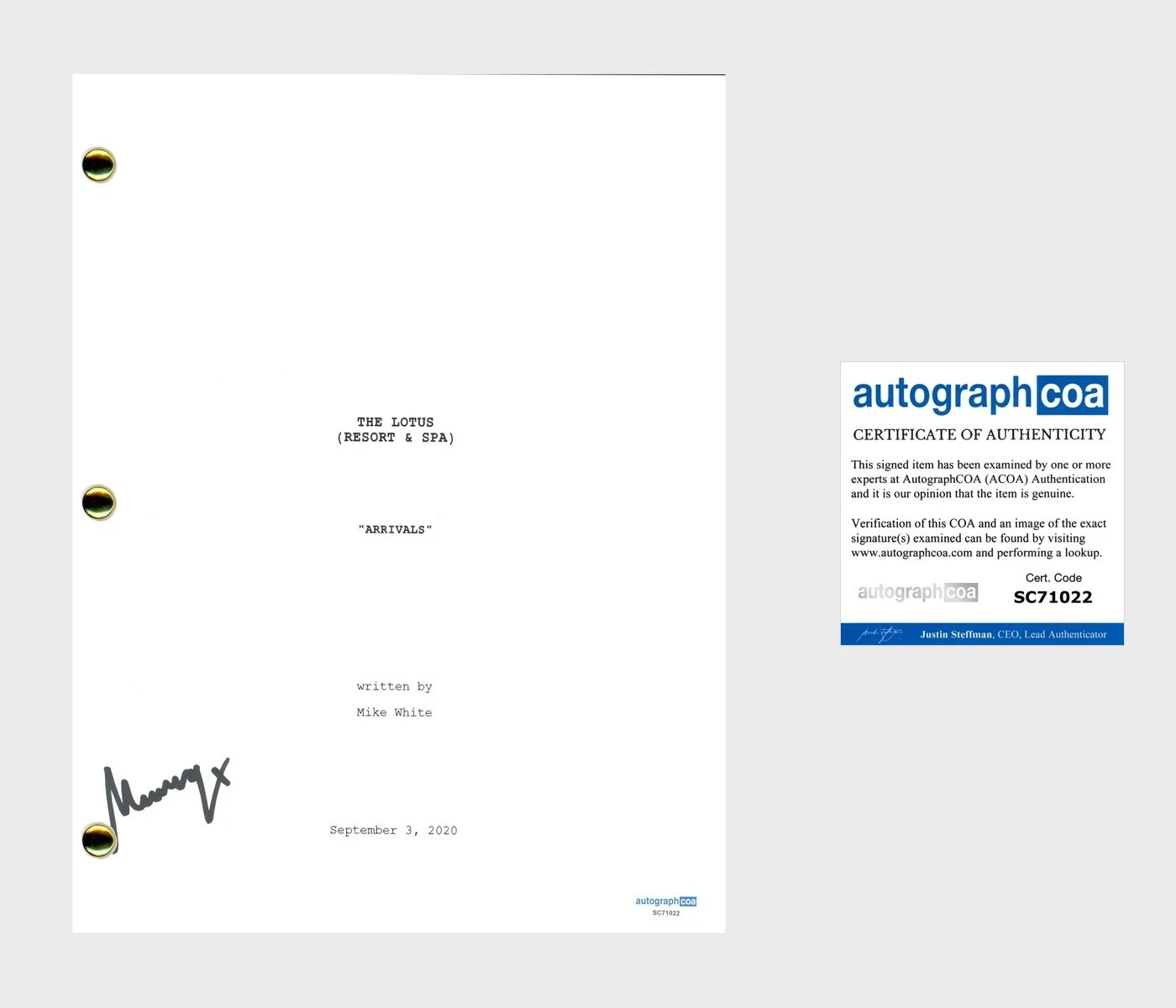 Murray Bartlett ‘The White Lotus’ Signed Full Script ‘Armond’ ACOA