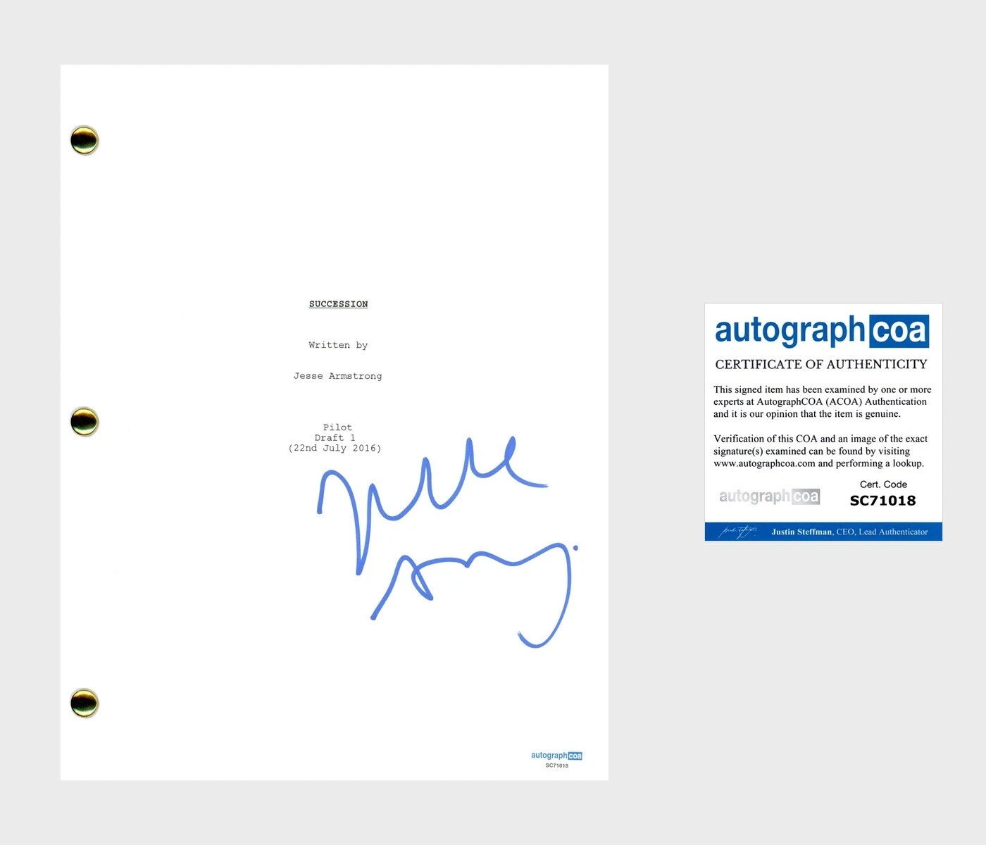 Jesse Armstrong ‘Succession’ Creator & Writer Signed Full Pilot Script ACOA