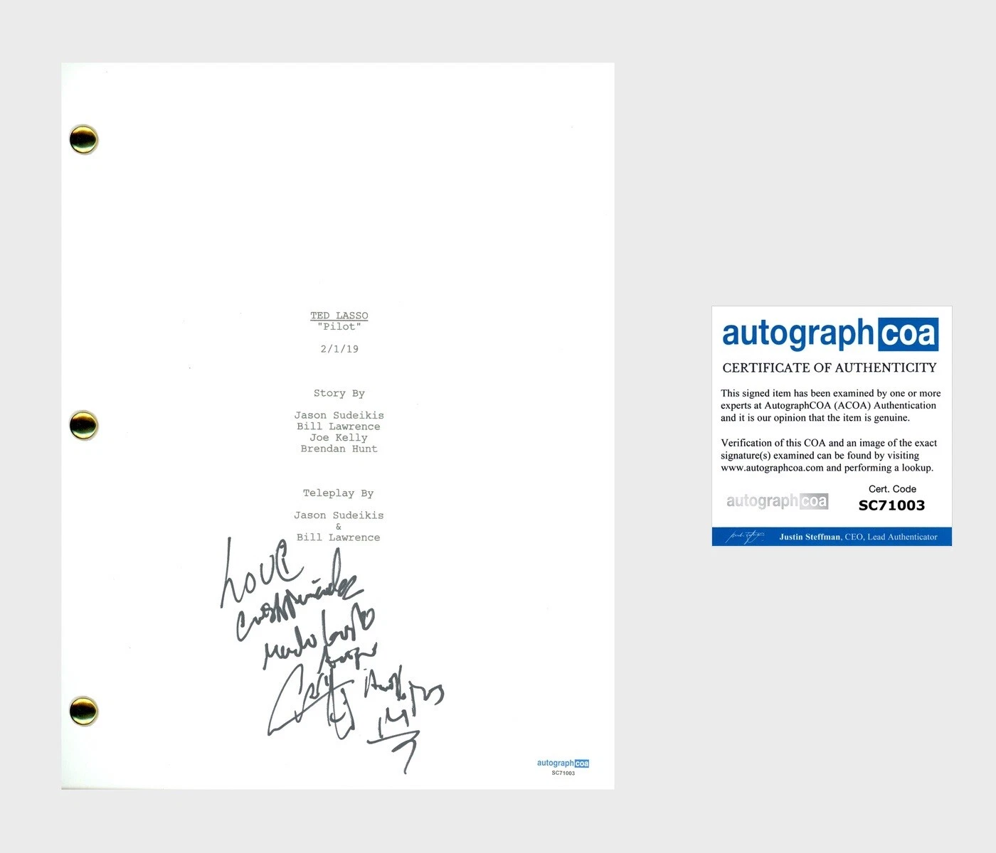 Cristo Fernandez ‘Ted Lasso’ Signed Full Pilot Script ‘Dani Rojas’ ACOA