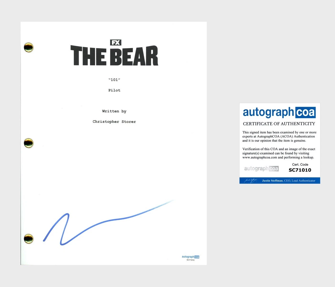 JEREMY ALLEN WHITE ‘The Bear’ TV Show Signed Autographed Complete Script ACOA