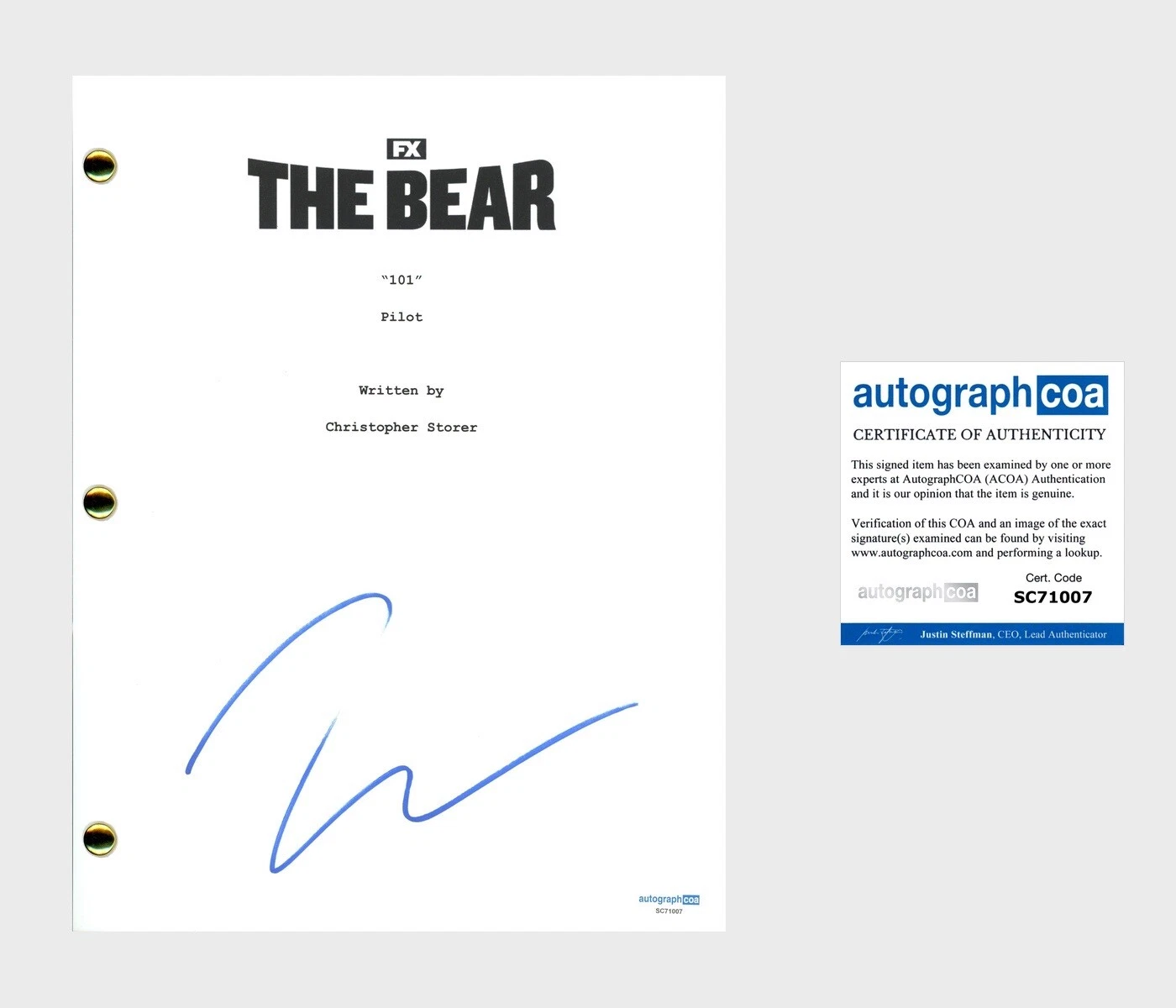 JEREMY ALLEN WHITE ‘The Bear’ TV Show Signed Autographed Complete Script ACOA