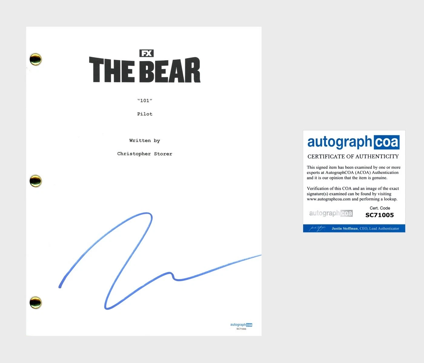 JEREMY ALLEN WHITE ‘The Bear’ TV Show Signed Autographed Complete Script ACOA