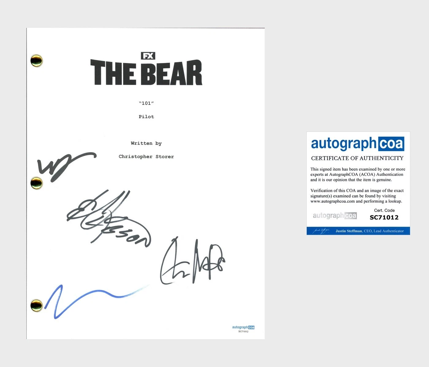 ‘The Bear’ TV Show Signed Autographed Complete Script JEREMY ALLEN WHITE ACOA