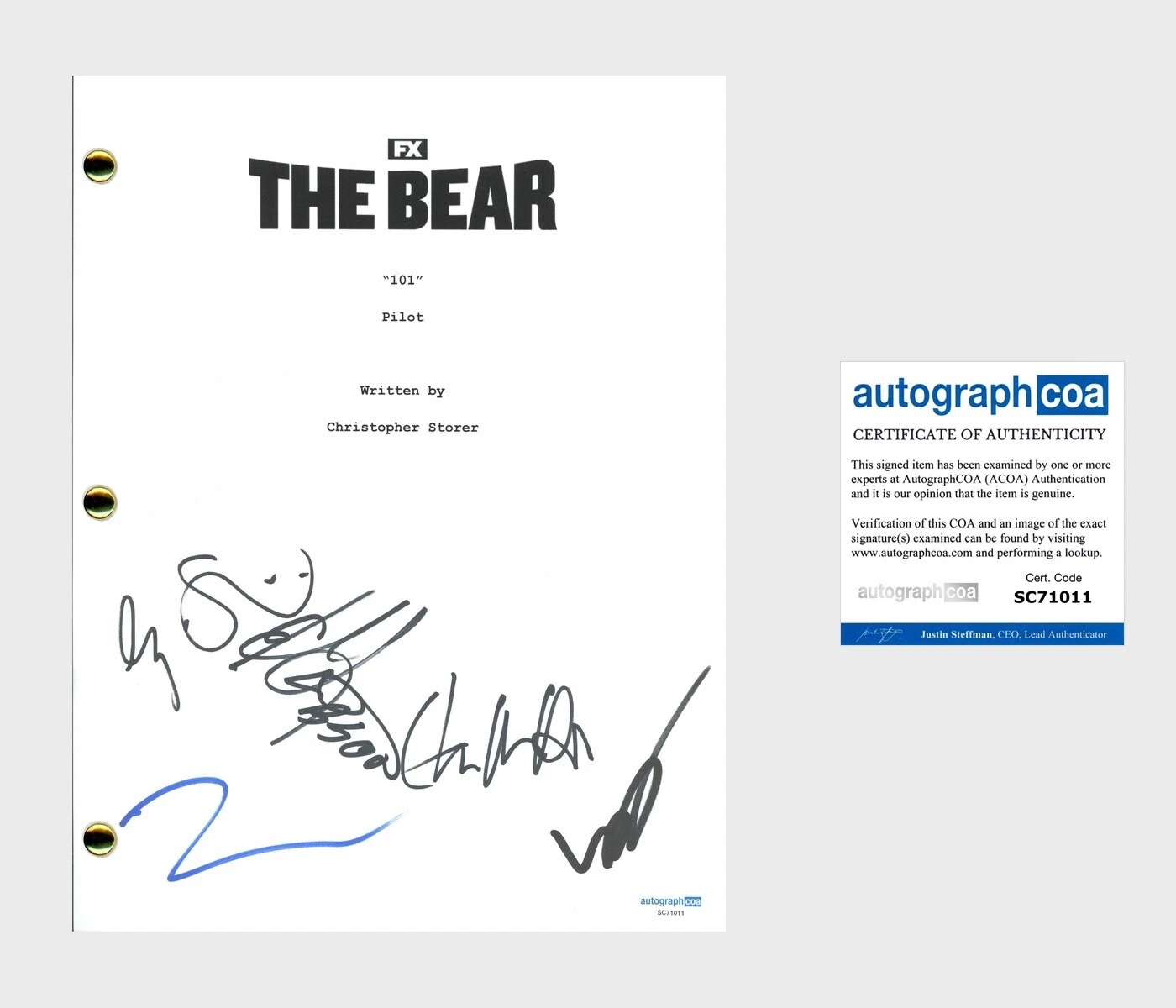 ‘THE BEAR’ TV SHOW SIGNED AUTOGRAPHED COMPLETE SCRIPT JEREMY ALLEN WHITE ACOA COLLECTIBLE MEMORABILIA