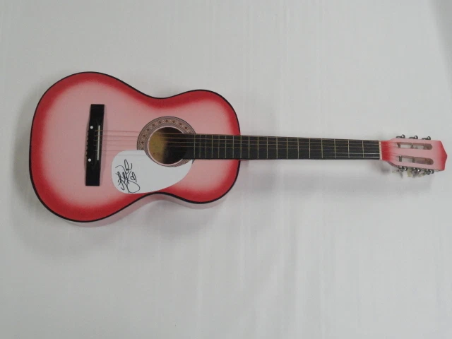 LEAH TURNER SIGNED HOT PINK ACOUSTIC GUITAR COUNTRY SUPERSTAR PROOF
