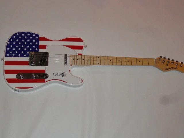 LYLE LOVETT SIGNED USA FLAG ELECTRIC GUITAR COUNTRY LEGEND PROOF JSA COA