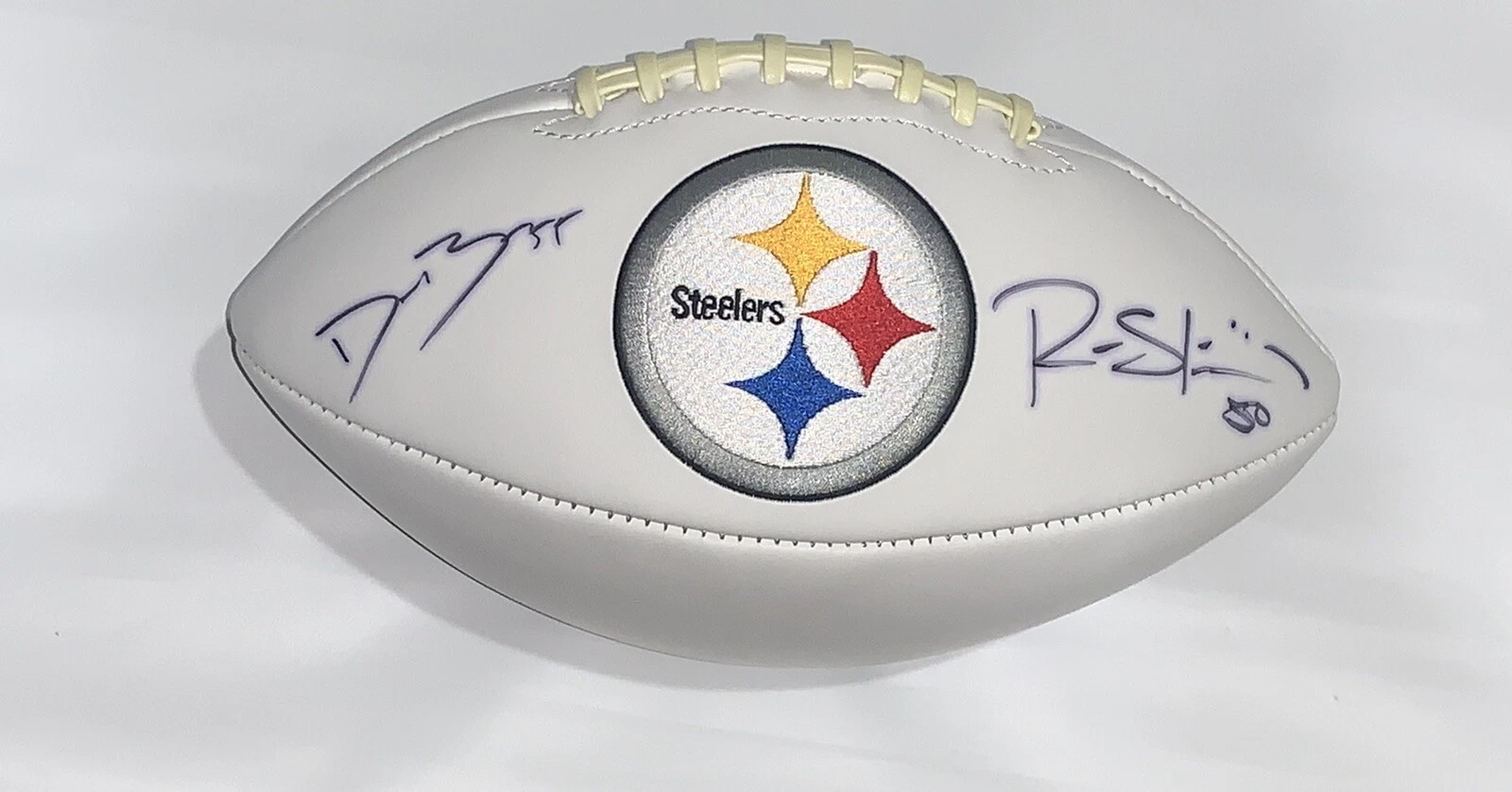 RYAN SHAZIER & DEVIN BUSH SIGNED PITTSBURGH STEELERS LOGO FOOTBALL PROOF PSA COA