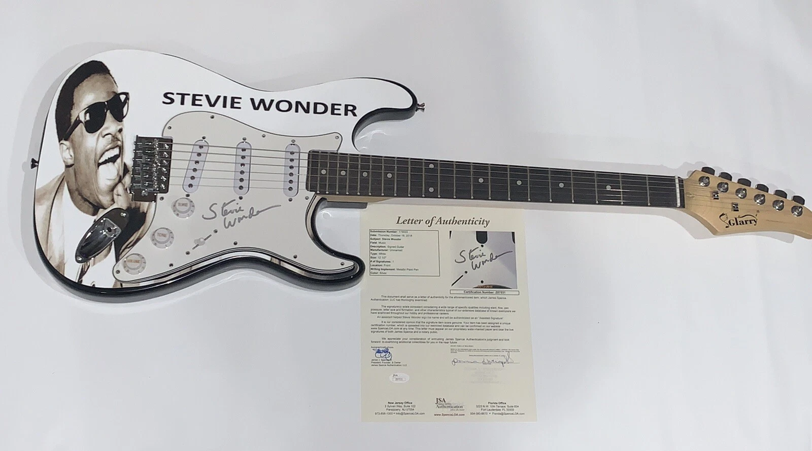 STEVIE WONDER SIGNED CUSTOM ELECTRIC GUITAR PROOF JSA LOA ASSISTED