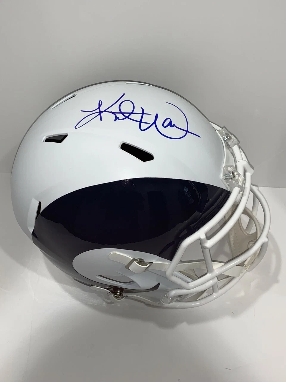 KURT WARNER SIGNED ST. LOUIS RAMS FULL-SIZE AMP REPLICA HELMET PROOF JSA COA