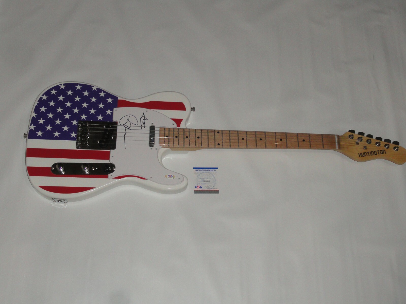 FALL OUT BOY SIGNED USA FLAG ELECTRIC GUITAR PETE WENTZ ANDY HURLEY PSA COA
