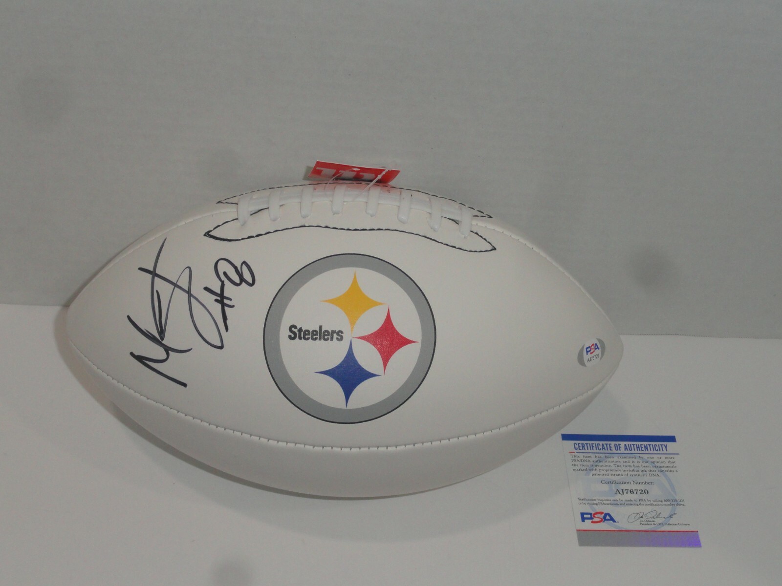 MELVIN INGRAM SIGNED PITTSBURGH STEELERS LOGO FOOTBALL PROOF PSA COA