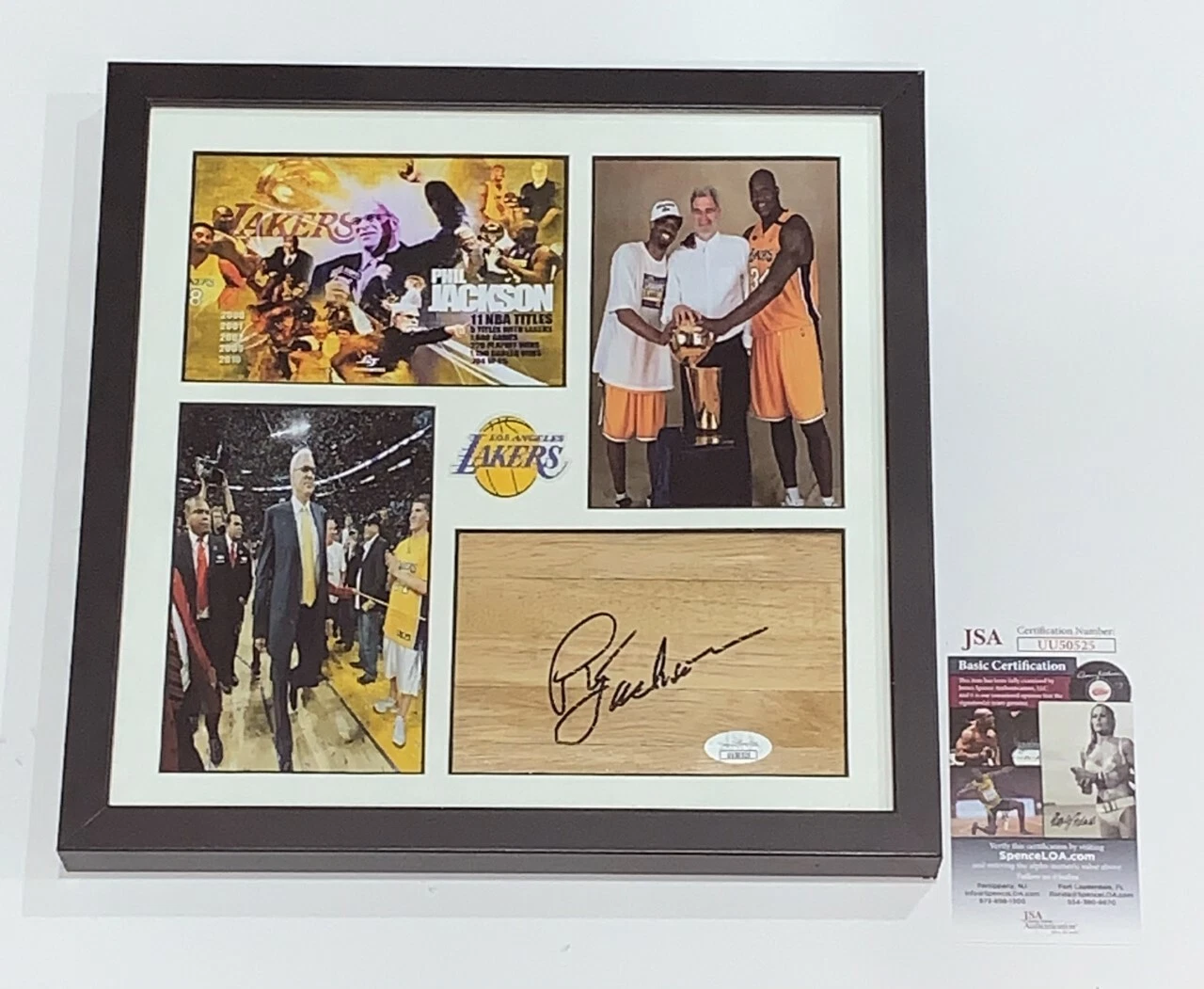 PHIL JACKSON SIGNED FRAMED 12X12 FLOORBOARD COLLAGE LOS ANGELES LAKERS JSA COA