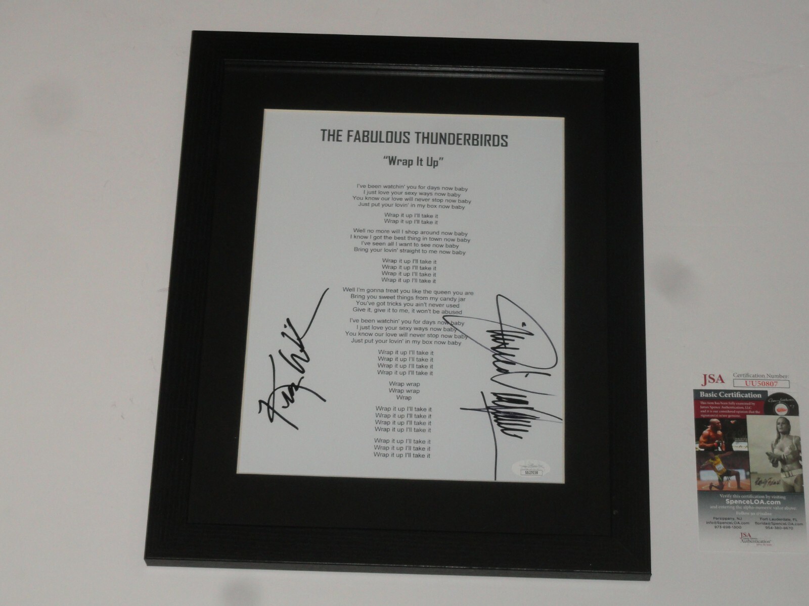 THE FABULOUS THUNDERBIRDS SIGNED WRAP IT UP LYRIC SHEET VAUGHAN WILSON JSA COA