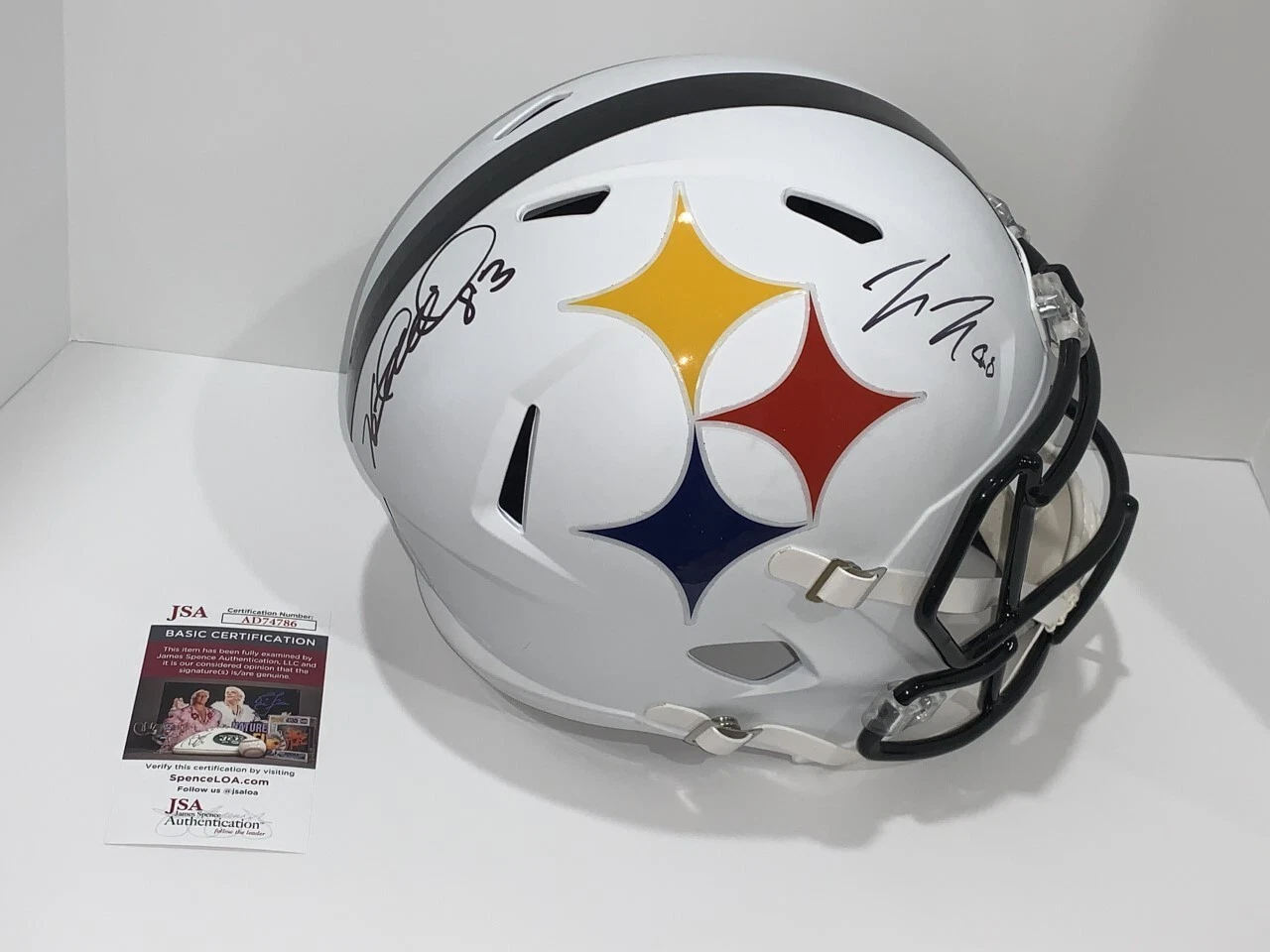 HEATH MILLER PAT FREIERMUTH SIGNED PITTSBURGH STEELERS FS REP AMP HELMET JSA COA