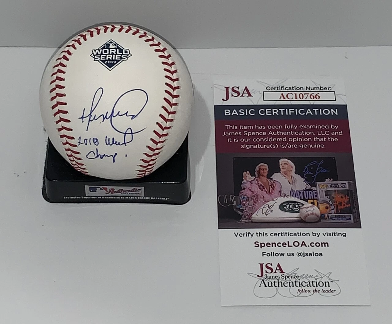HENRY BLANCO SIGNED 2019 WORLD SERIES BASEBALL WASHINGTON NATIONALS JSA COA