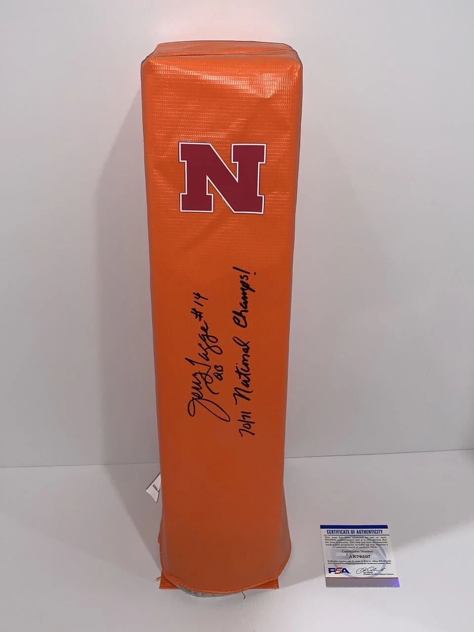 JERRY TAGGE SIGNED TOUCHDOWN PYLON NEBRASKA CORNHUSKERS NATIONAL CHAMPS PSA COA