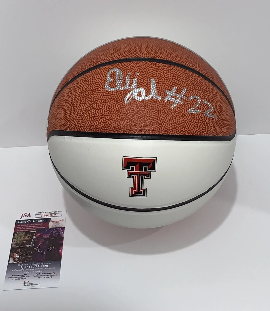 ELIJAH FISHER SIGNED BASKETBALL TEXAS TECH RED RAIDERS FULL SIGNATURE JSA COA