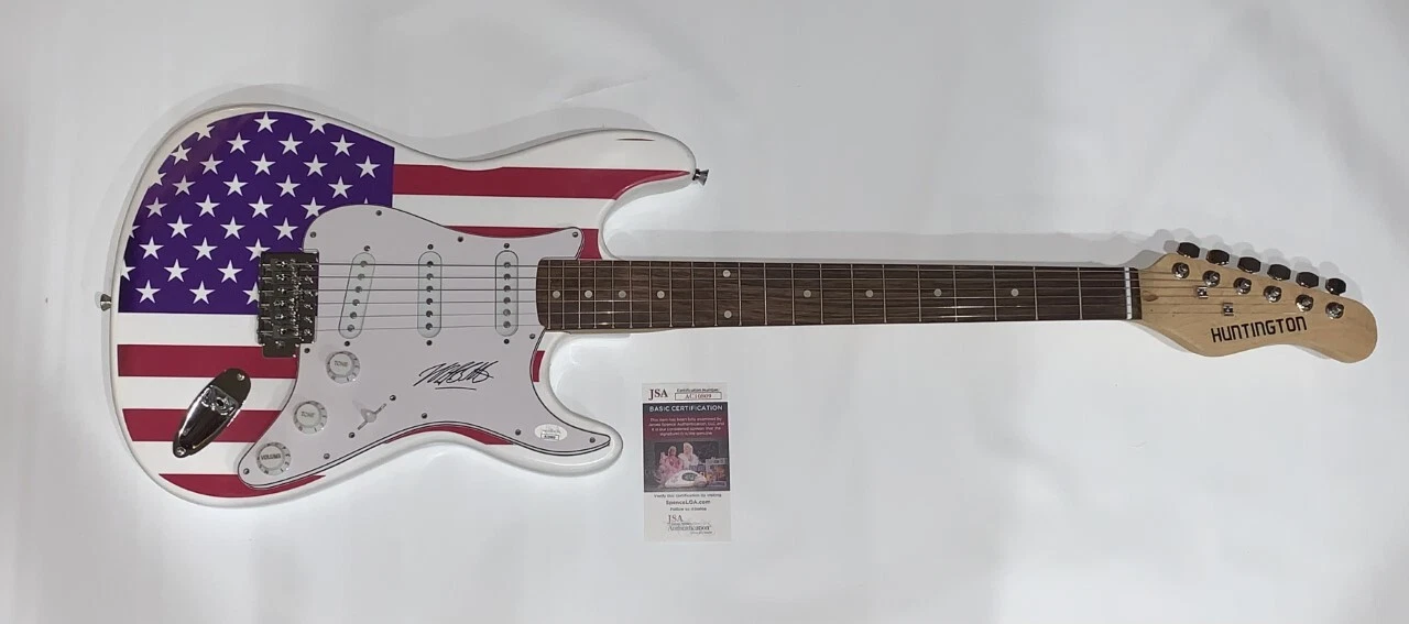 MICHAEL BOLTON SIGNED USA FLAG ELECTRIC GUITAR BLACKJACK PROOF JSA COA