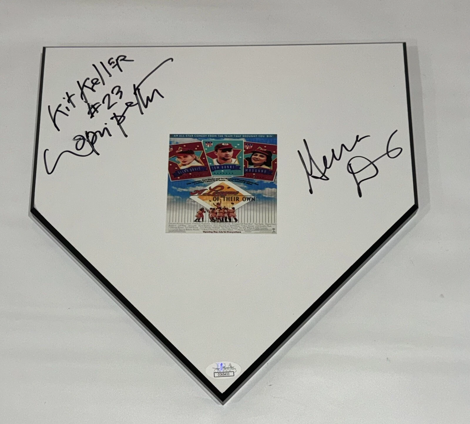 GEENA DAVIS LORI PETTY SIGNED HOME PLATE A LEAGUE OF THEIR OWN PROOF JSA COA