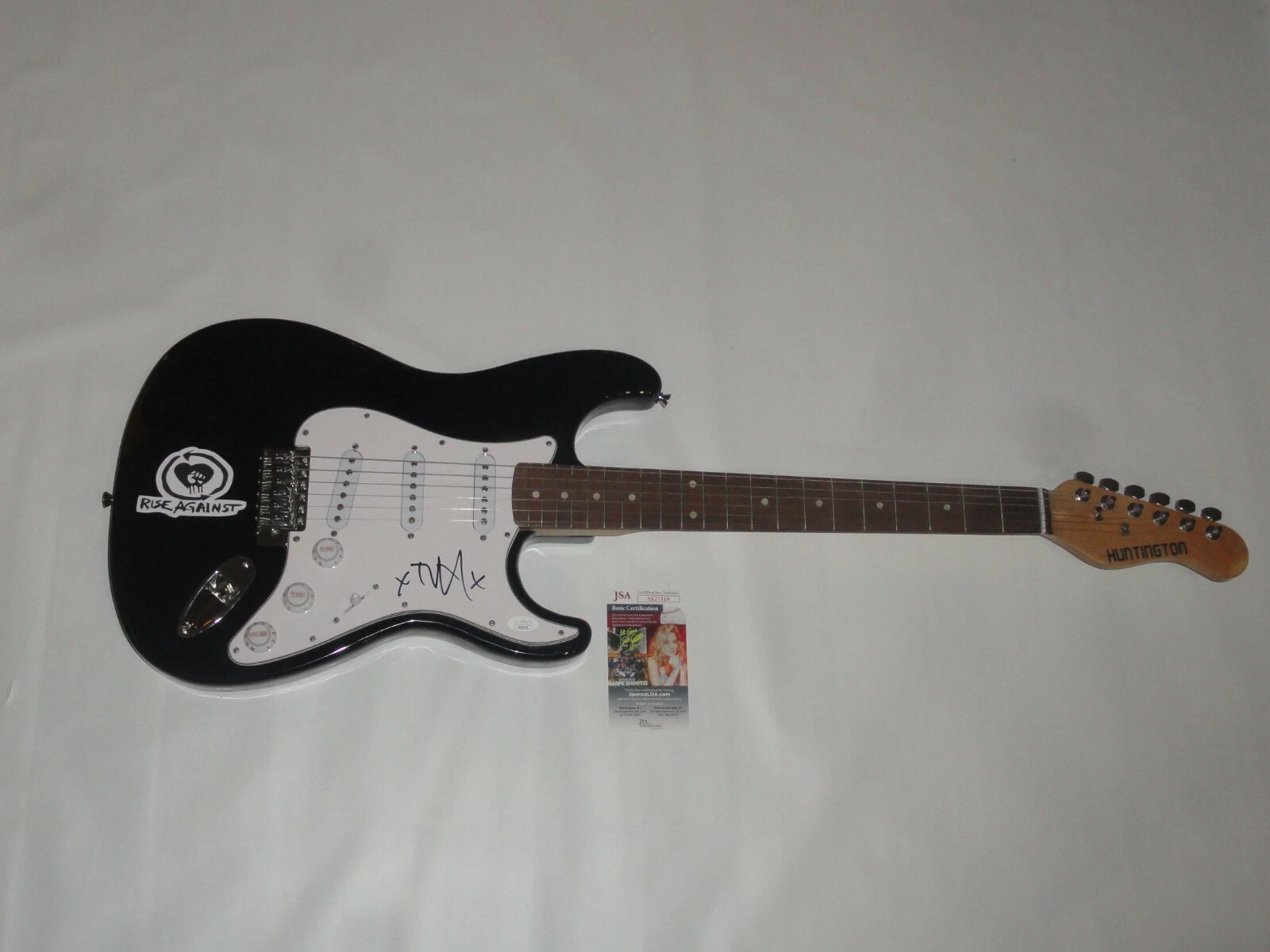 TIM MCILRATH SIGNED BLACK ELECTRIC GUITAR RISE AGAINST PROOF JSA COA