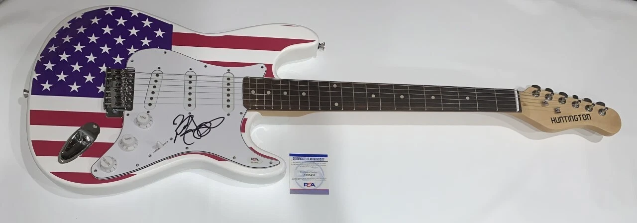 RUDY SARZO SIGNED USA FLAG ELECTRIC GUITAR QUIET RIOT LEGEND PSA COA