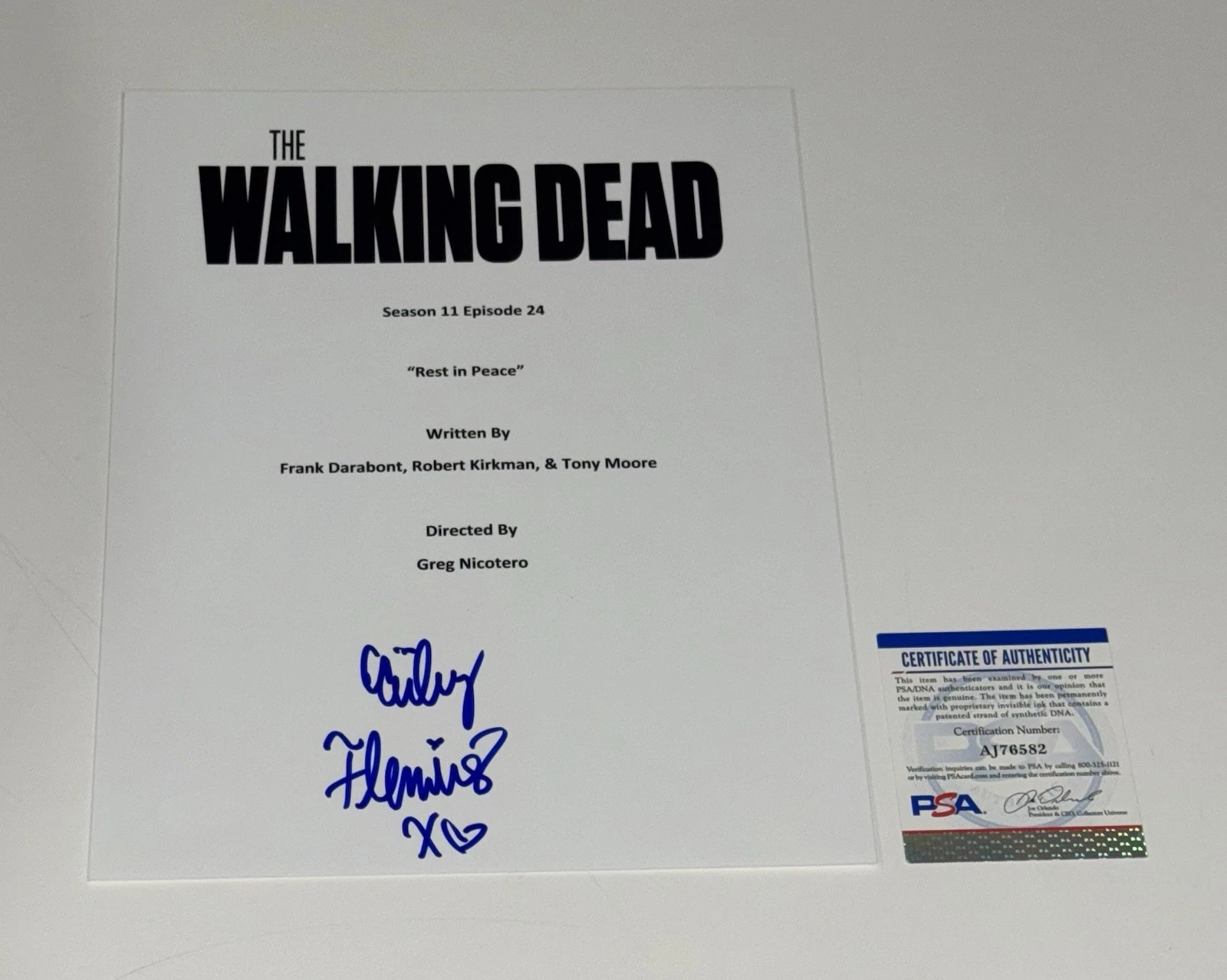 CAILEY FLEMING SIGNED WALKING DEAD REST IN PEACE SERIES FINALE SCRIPT PSA COA