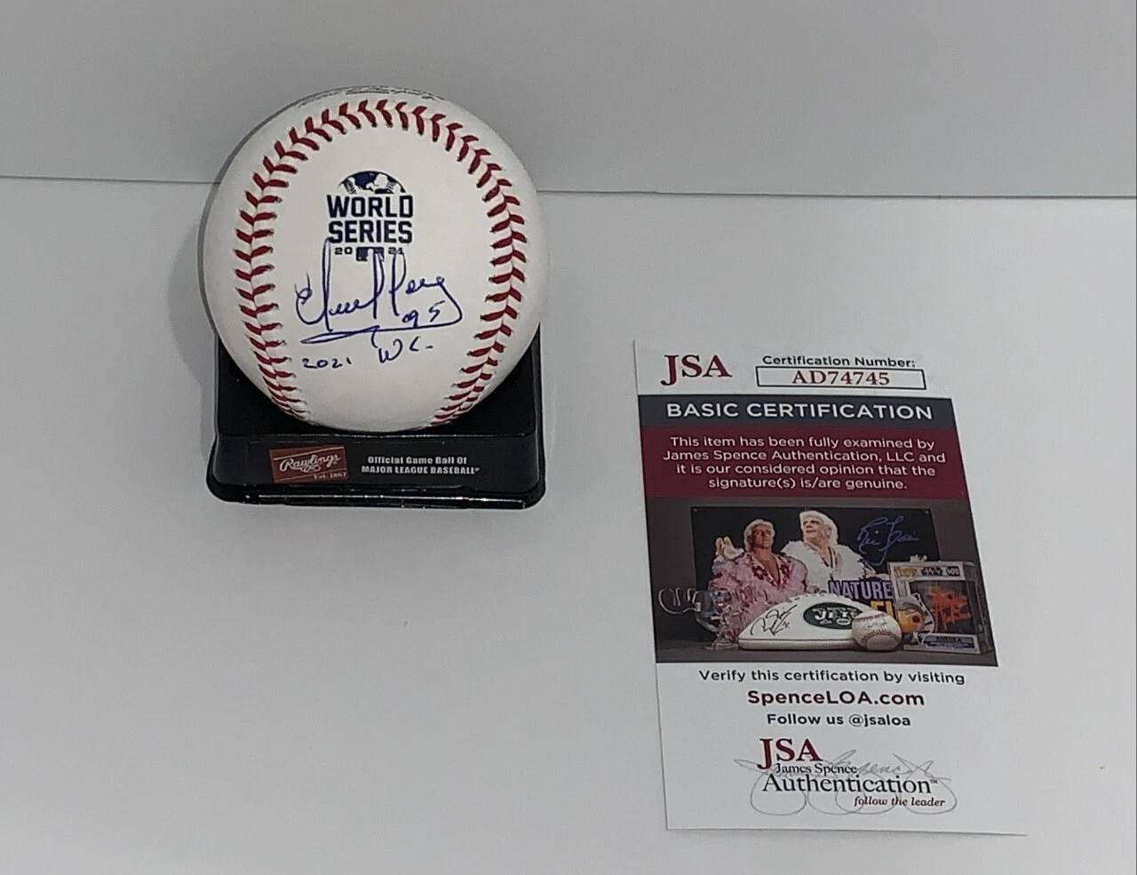 EDDIE PEREZ SIGNED 2021 WORLD SERIES BASEBALL ATLANTA BRAVES W/INSCRIPT JSA COA