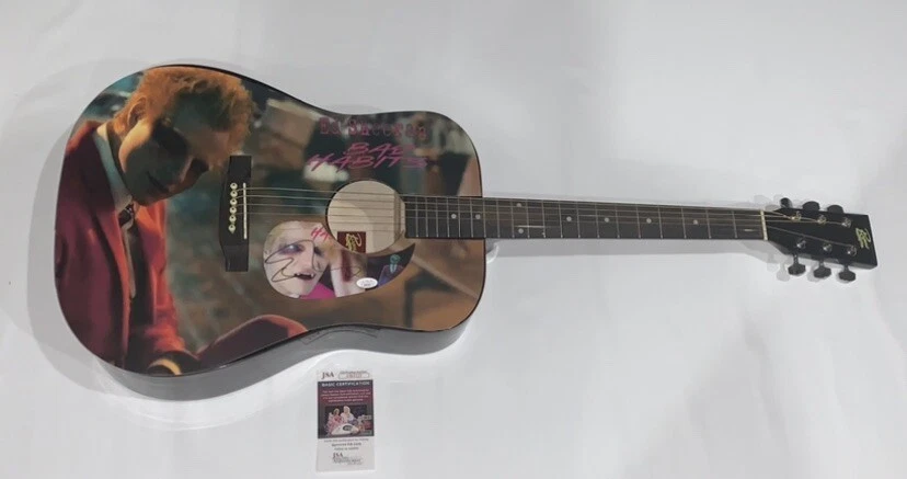 ED SHEERAN SIGNED CUSTOM ACOUSTIC GUITAR BAD HABITS AUTOGRAPHED JSA COA