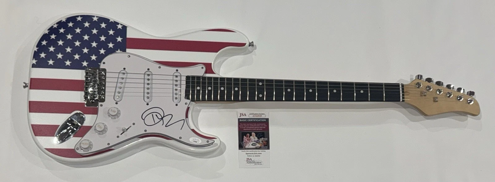 RICK SPRINGFIELD SIGNED USA FLAG ELECTRIC GUITAR JESSIE'S GIRL 1 PSA COA