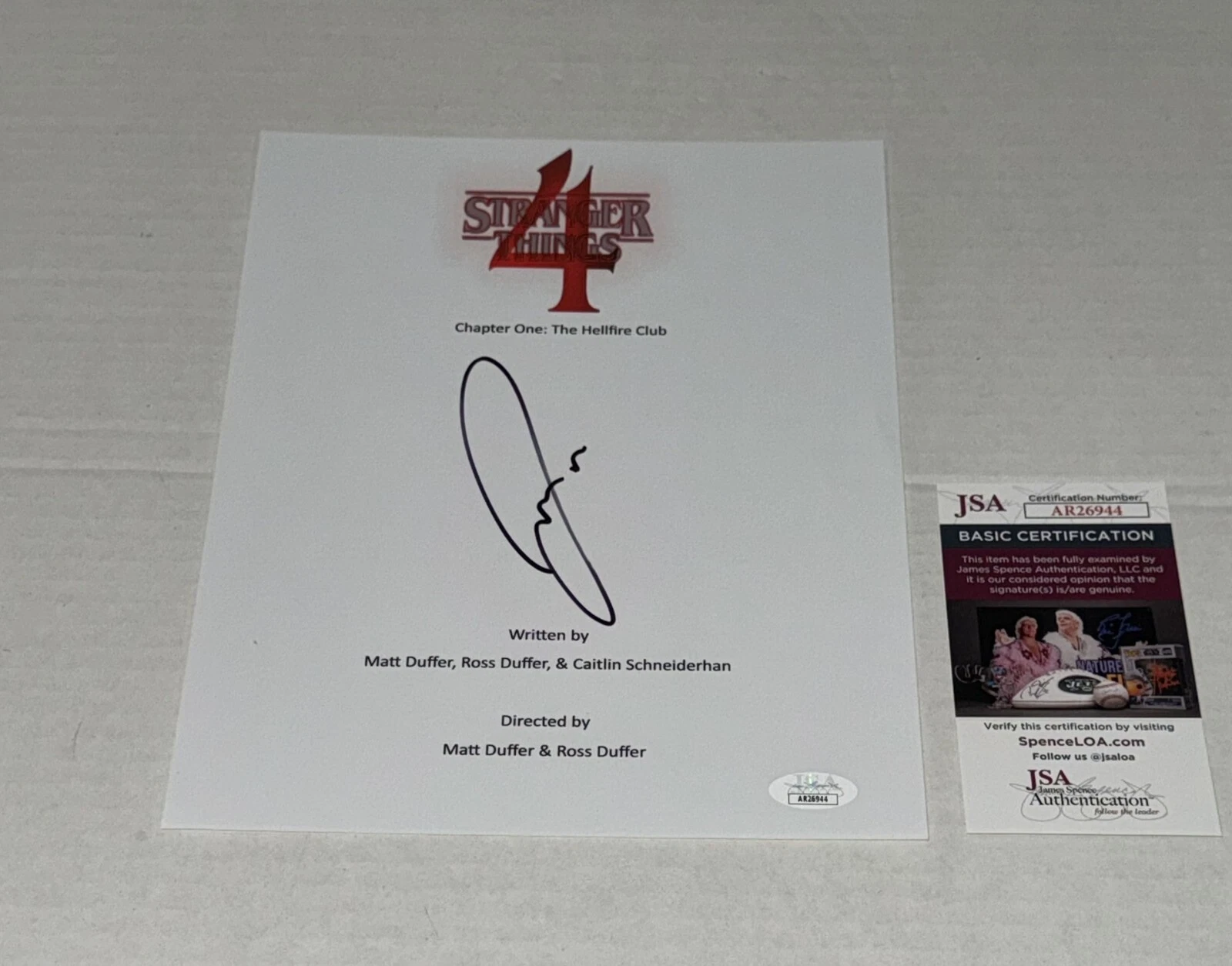 JAMIE CAMPBELL BOWER SIGNED STRANGER THINGS THE HELLFIRE CLUB TRANSCRIPT JSA COA