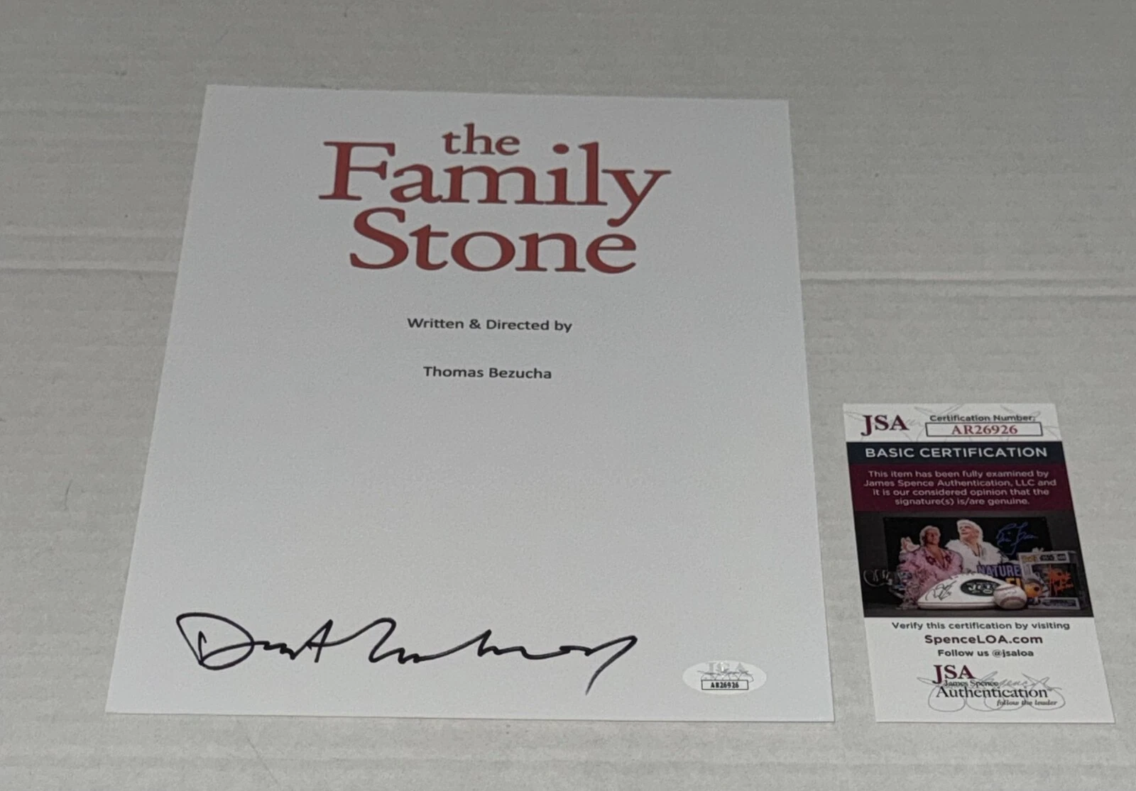DERMOT MULRONEY SIGNED THE FAMILY STONE MOVIE TRANSCRIPT AUTOGRAPHED JSA COA