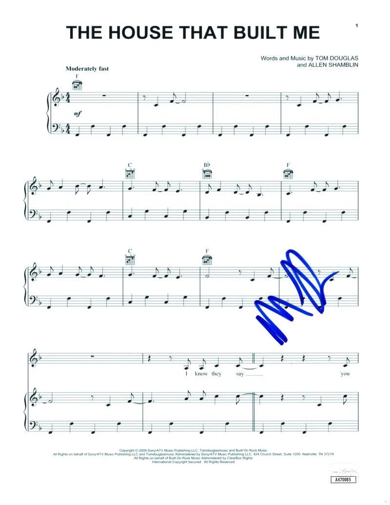 Miranda Lambert Signed Autograph The House That Built Me Sheet Music w/ JSA COA