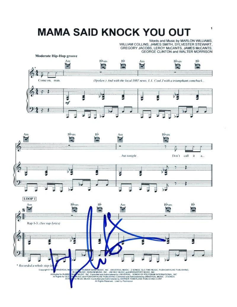 LL Cool J Signed Autograph Mama Said Knock You Out Sheet Music - Hip Hop Icon